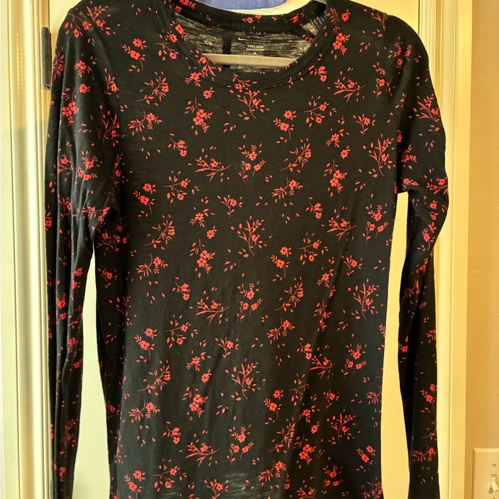 Banana Republic Black and Red Floral Long Sleeve Top